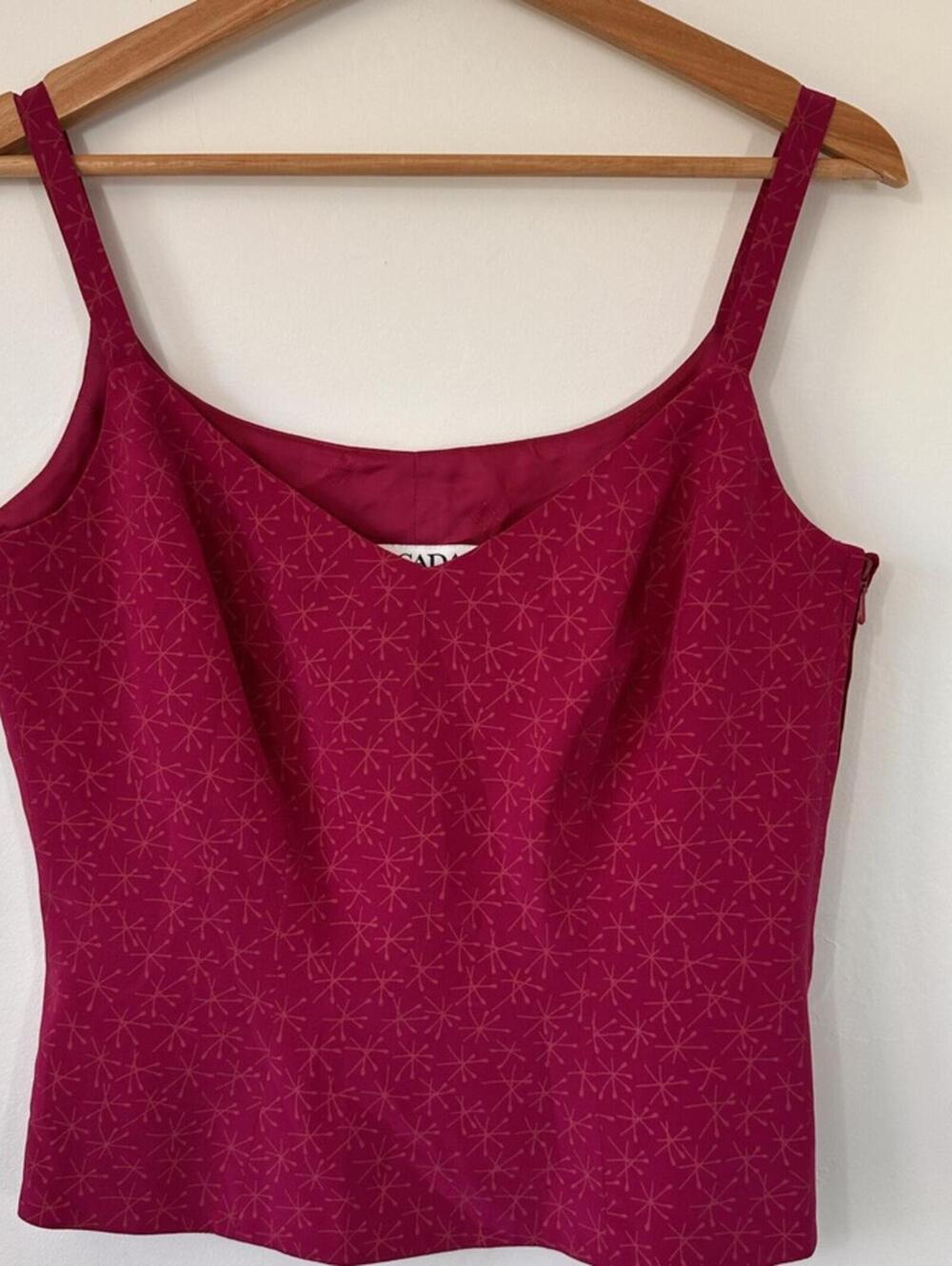 Vintage Escada Margaretha Ley Silk Tank Top EU 36 Pink Starburst Print